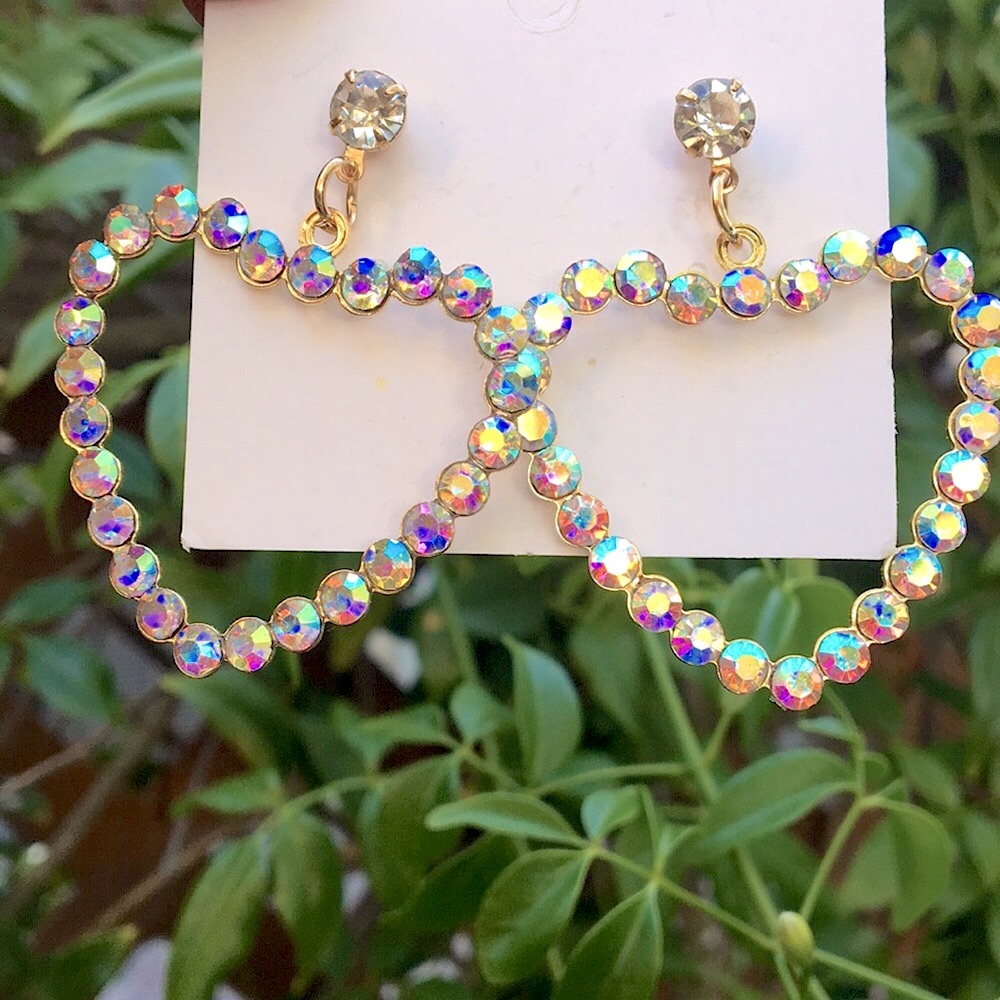 Aurora Borealis Crystal Heart Hoop Earrings - Picture 1 of 7